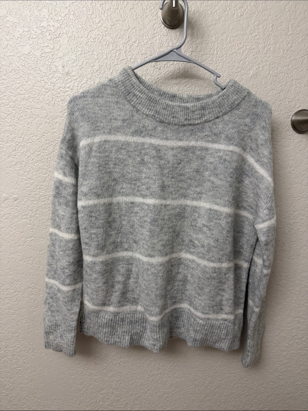 H&M Gray & White Striped Crewneck Sweater